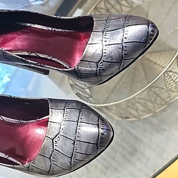 Jessica Simpson Layla High Heels Metalic silver & black size 6B - Picture 2 of 8